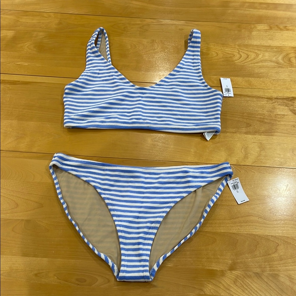 old Navy - Blue and White Striped Terry cloth Bikini Set